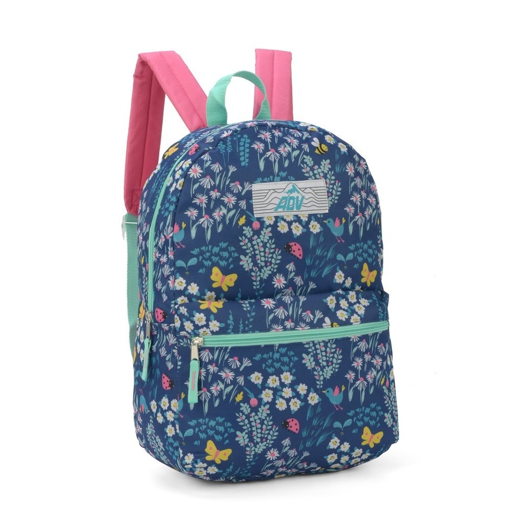 Mochila de Costas Passeio Azul e Rosa Flores Abelha Joaninha