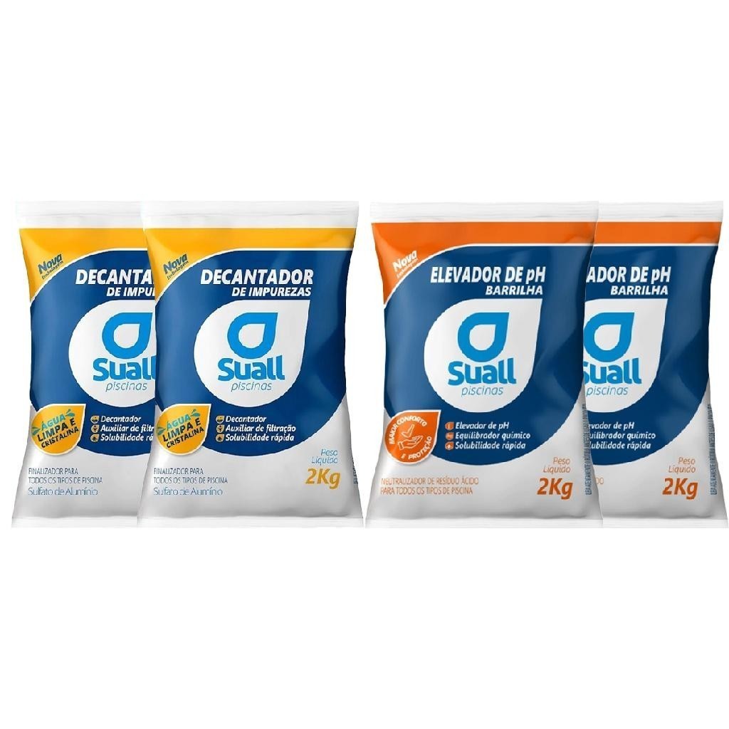 Kit para piscinas 2 Sulfato de alumínio e 2 Barrilha Suall em Oferta na Shopee
