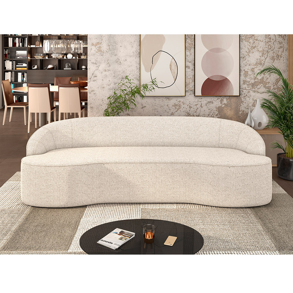 Sofá 4 Lugares Curvo Sala de Estar Living Lótus D02 Linho Cru 230 cm D-461 - Lyam Decor