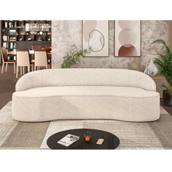 Sofá 4 Lugares Curvo Sala de Estar Living Lótus D02 Linho Cru 230 cm D-461 - Lyam Decor