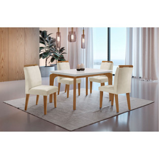 Conjunto Sala de Jantar Mesa Liz 120cm em MDF Canto Reto e 4 Cadeiras Athenas Moderna em Oferta na Shopee