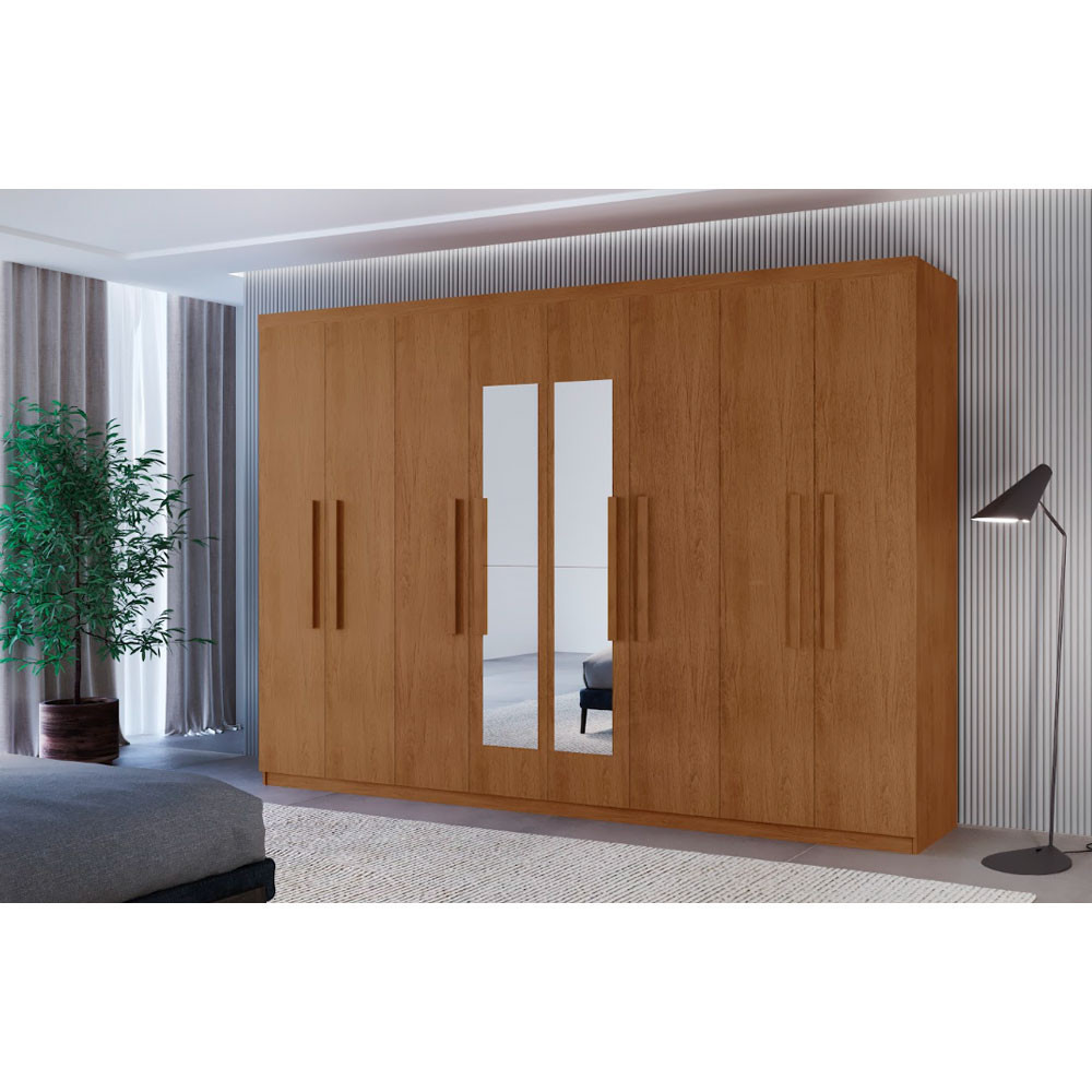 Guarda Roupa Casal Hera Premium com Espelho 8 Portas e 4 Gavetas MDF Moderna - Home & Living