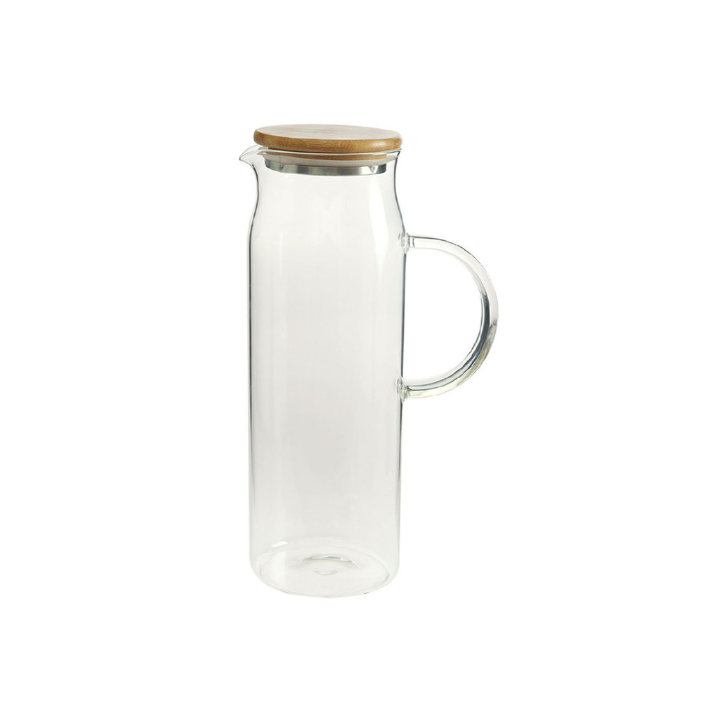 Jarra De Vidro 1,5L Linda C/ Tampa Bambu Alça Para Servir Mesa Posta Linda OU