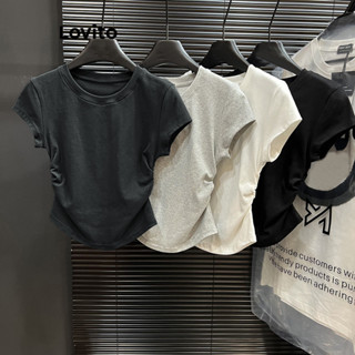 Lovito Camiseta com Renda Simples Casual para Mulheres LNE35228 (Cinza Claro/Cinza Escuro/Branco/Preto)