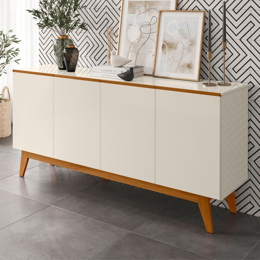 Balcão Buffet Ares Lux 4 Portas 2 Prateleiras Off White - Tebarrot em Oferta na Shopee