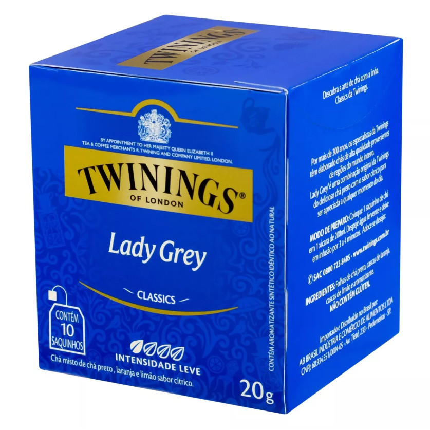 Cha Twinings Preto 20G DP com 10 Saches Lady Grey