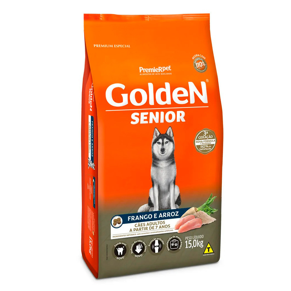 Ração Premier Golden Fórmula Cães Sênior +7 Anos Frango e Arroz 15kg - Pets