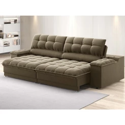 Sofá com Porta Copos e Carregador USB Ret Rec Luke 2,50m Veludocristal Castor - NETSOFAS