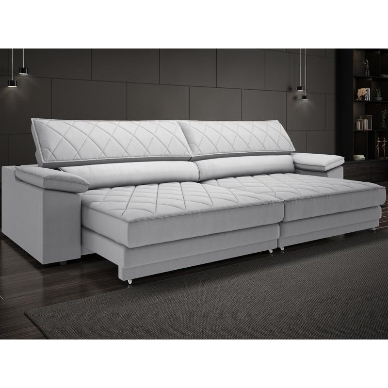 Sofá de Duplo Molejo com Carregador USB, Retrátil e Reclinável Valencia 2,90m Linho Soft Prata- NETSOFAS - Home & Living