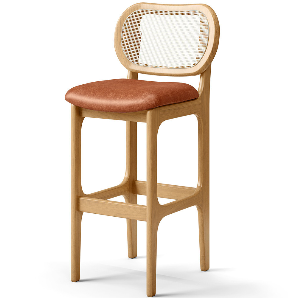 Banqueta Alta Para Cozinha Bancada Sala Tela Betta Fixa L02 Couríssimo Camel - Lyam - Home & Living