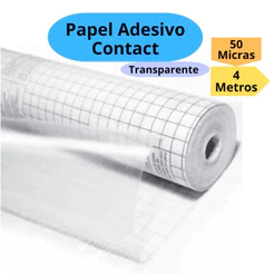 Papel Adesivo Contact Transparente 50 Micras 45cm x 4 Metros Cristal Papel Contact