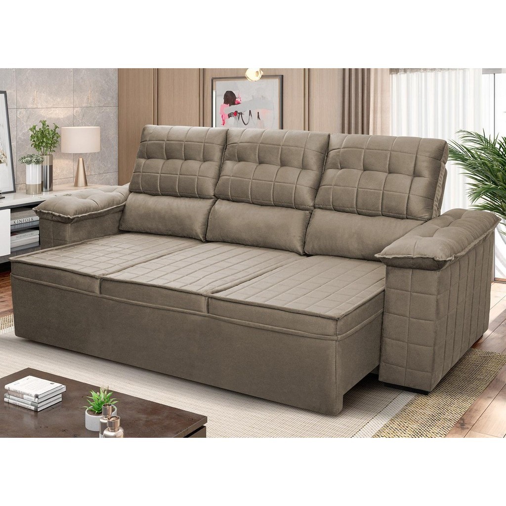 Sofá Retrátil Reclinável 4 lugares 2,30m Quantum Suede Velut Tabaco - King House - Home & Living