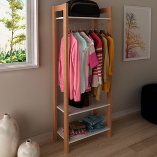 Closet 3 Prateleiras 1 Cabideiro Amêndoa/Branco Az1029 - Tecno Mobili em Oferta na Shopee