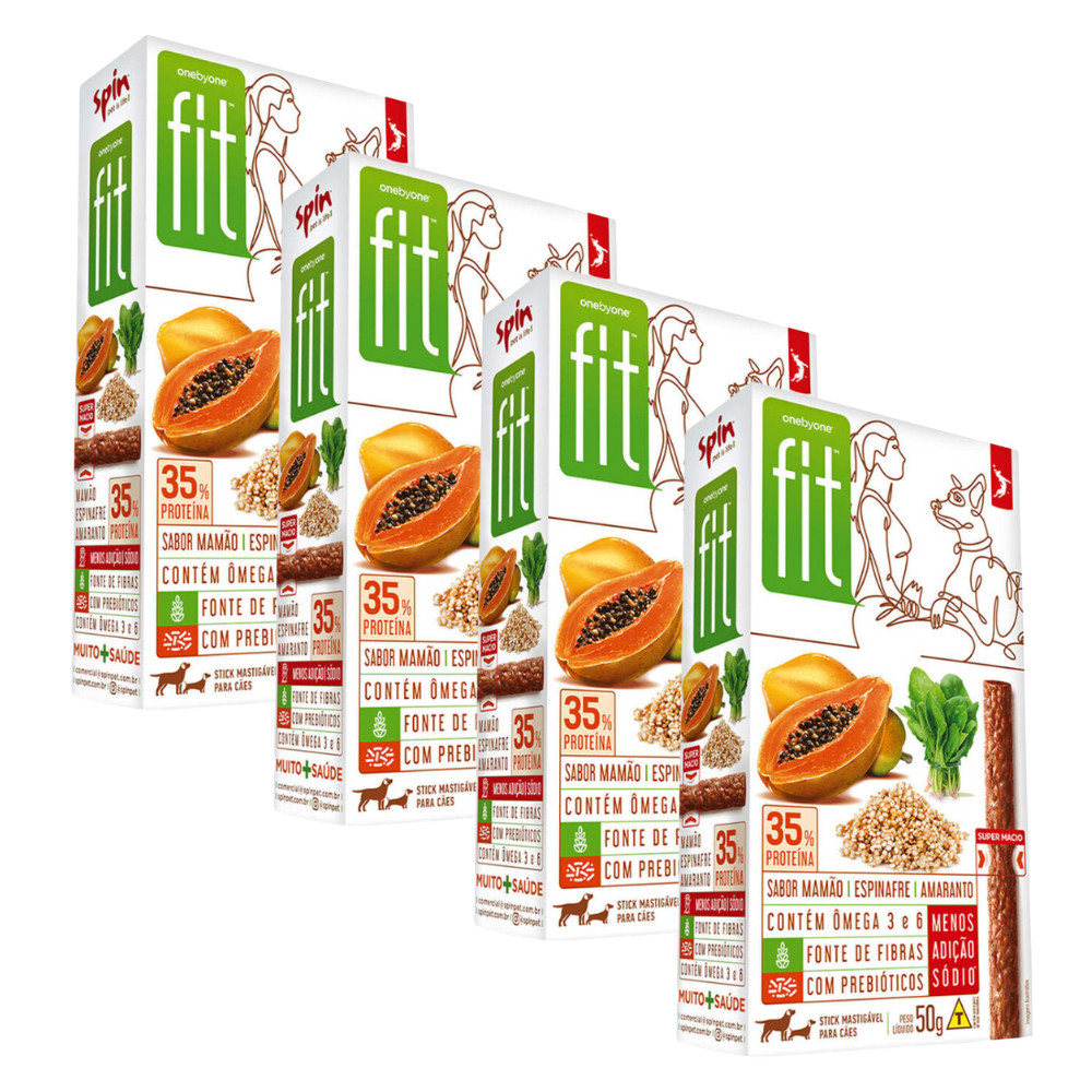 Spin Onebyone Fit Petisco para Cachorros Sabor Mamão, Espinafre e Amaranto - 50g - Kit 4 Unidades