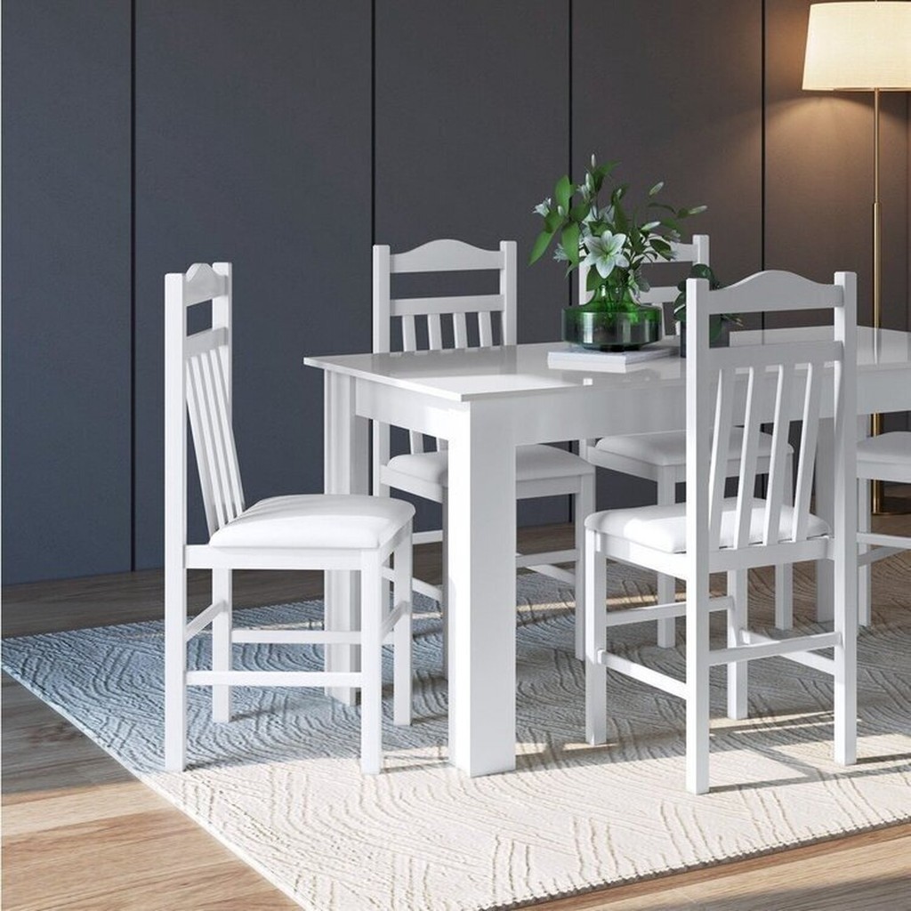Conjunto Sala de Jantar Mesa Fixa com 4 Cadeiras - Home & Living