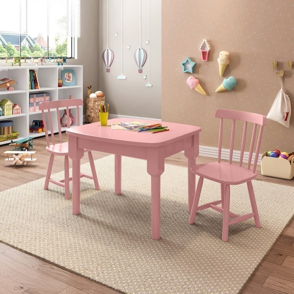 Mesa Infantil com 2 Cadeiras Mariah Madeira Maciça e Laca Casatema - Home & Living