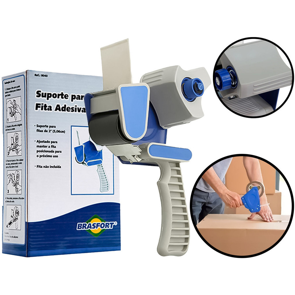 Suporte Manual Aplicador Cortador De Fita Adesiva Larga Lacrar Caixas Empacotamento Brasfort - Stationery