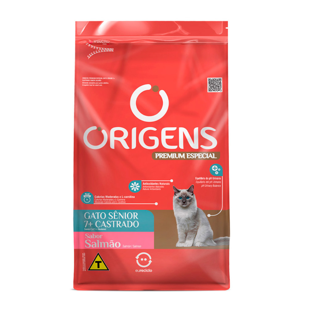 Ração Origens Para Gatos Castrados Sênior 7+ Sabor Salmão 1kg
