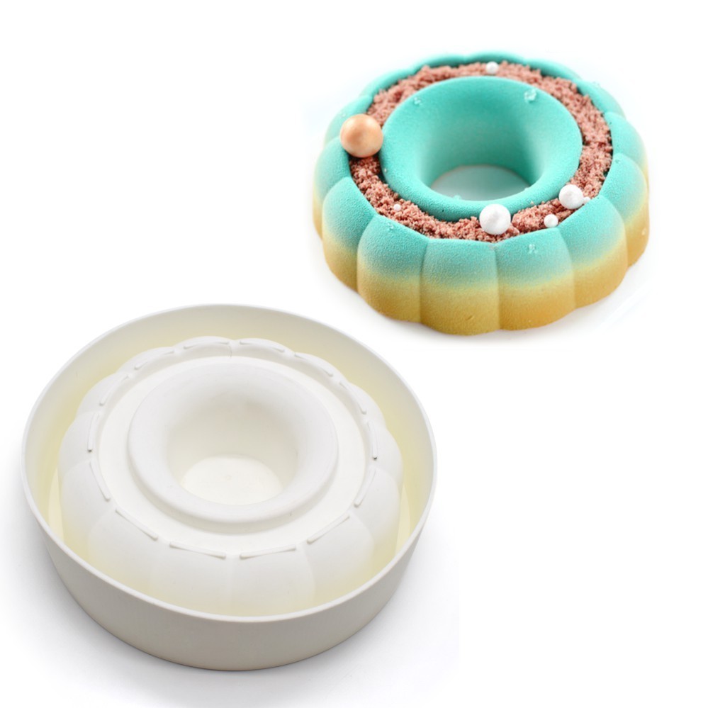 Molde de bolo de Silicone com ranhura em forma de flor, molde redondo para Mousse, bolo de Chiffon, faça você mesmo