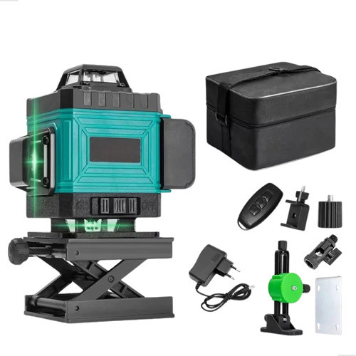 Nível Laser Verde 16 Linhas 4D Recarregável com Controle Remoto, Bolsa e 2 Baterias Meeky