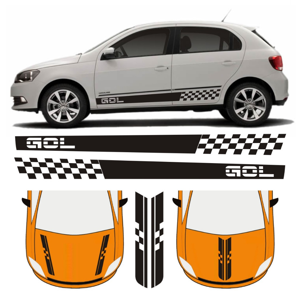 Adesivo Lateral Para Gol G5 Ed 4 Portas Faixa Vw1 E C5 Capô Tuning Esportivo