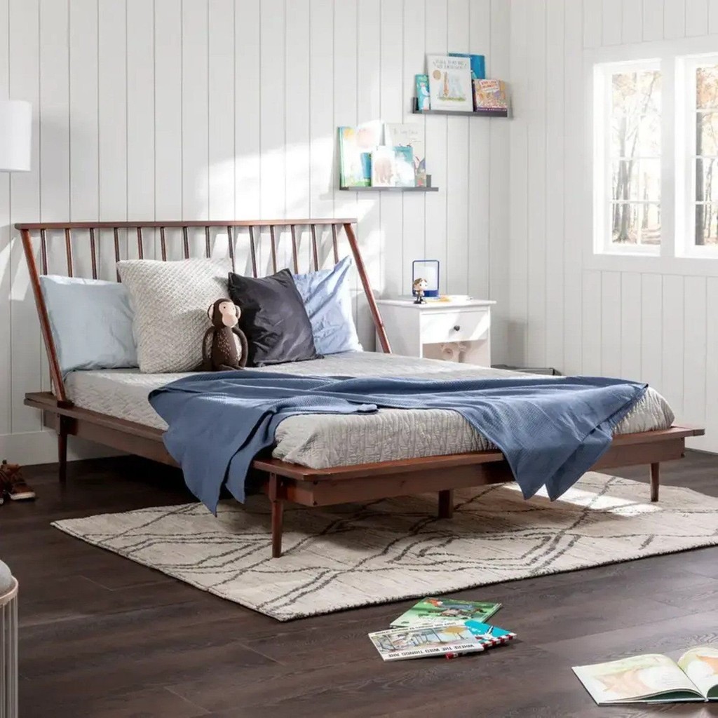 Cama de Casal/Queen Lunna Madeira Maciça Walnut - Home & Living