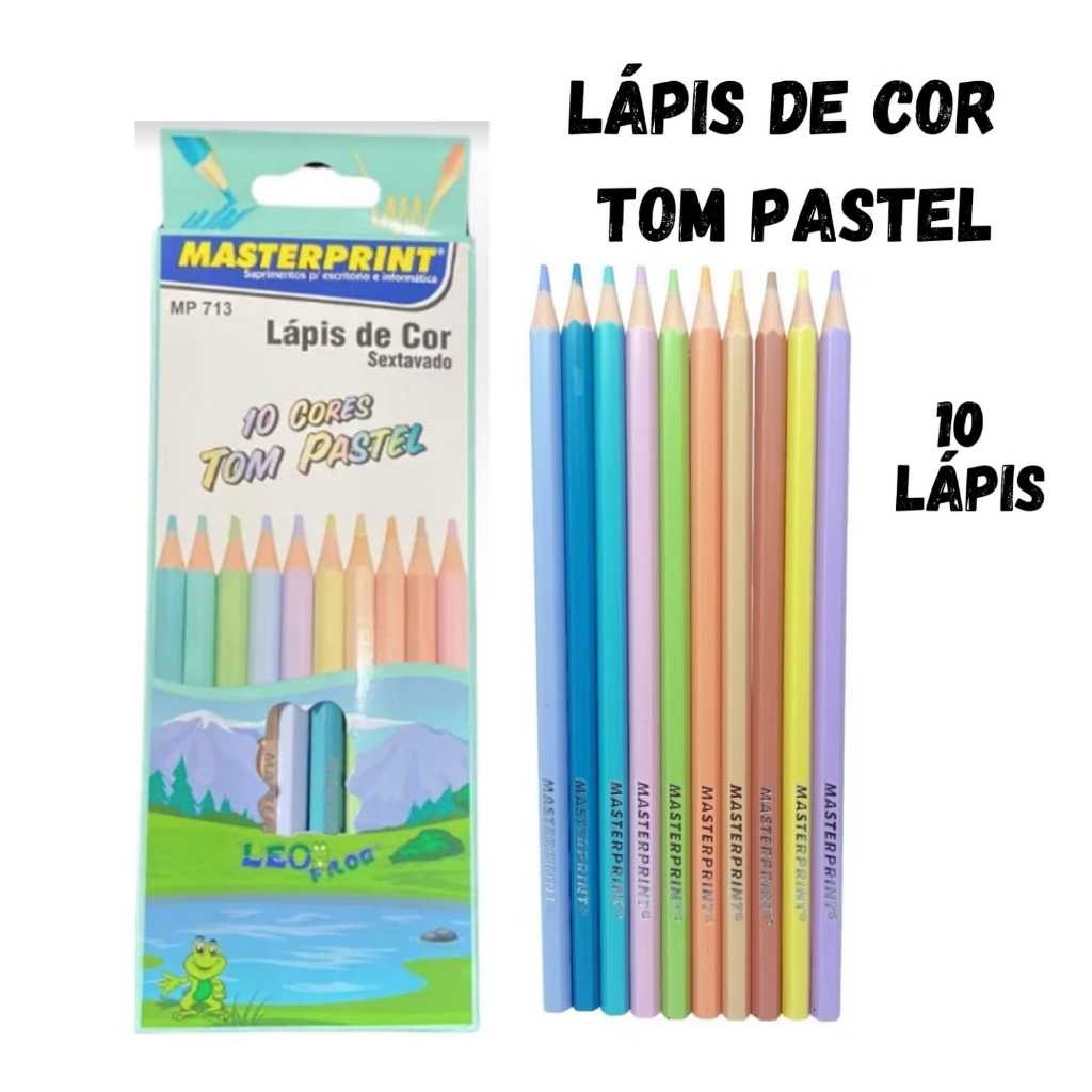 Lápis de Cor Tom Pastel 10 Cores Escolar Sextavado - Masterprint