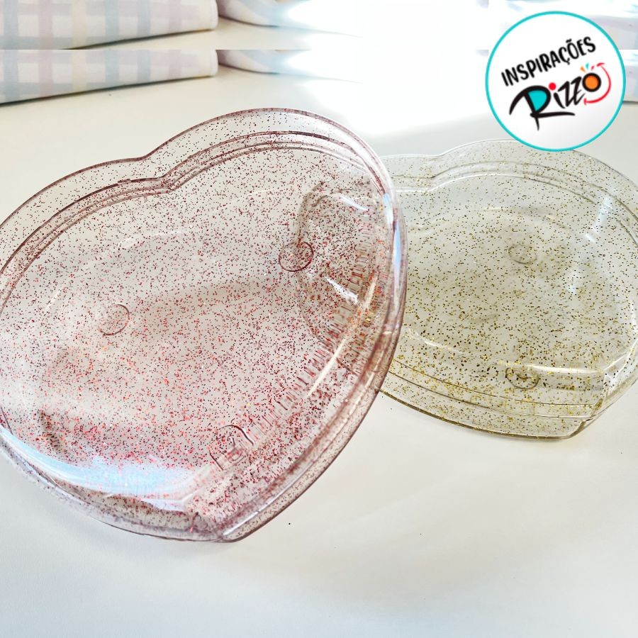 Detalhes do Caixa Acrílica Transparente Coração com Glitter Vermelho - 16,5cm - 1 unidade - Cromus - Rizzo