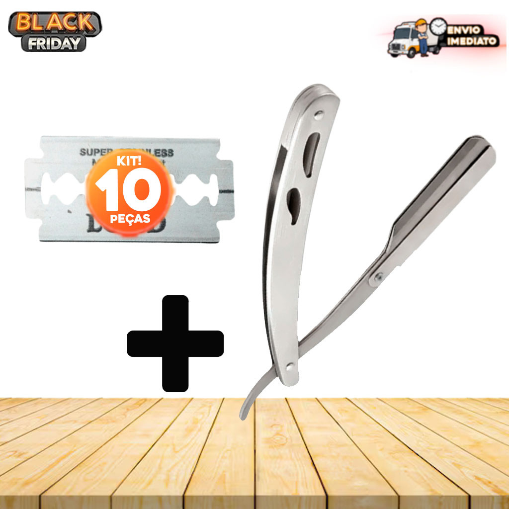 Navalhete Profissional com 10 Lâminas Aço Inox - Navalha para Barba, Sobrancelha, Corte de Cabelo e Design