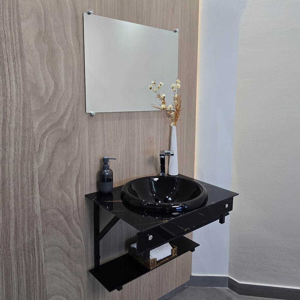 Gabinete Vidro Para Banheiro Lavabo 60x45 cm - 70x45 cm - 80x45cm C/ Cuba Chapéu - Cores
