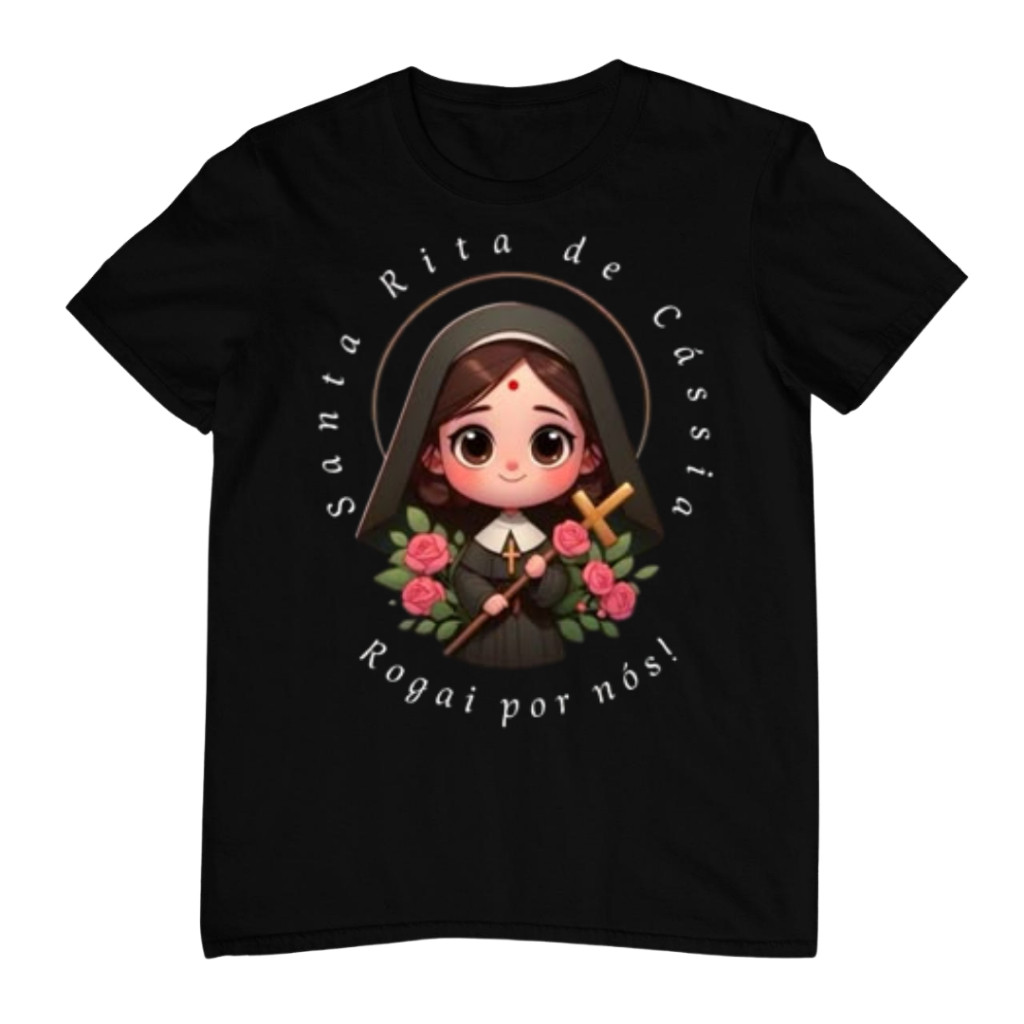 Camiseta Algodão Rreligiosa Santa Rita de Cássia MAnga Curta OFerta