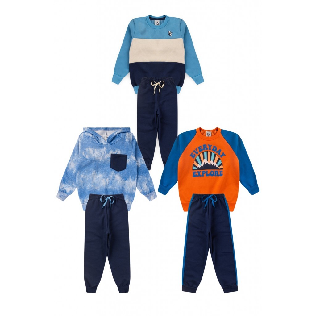 Kit Sortido 6 Peças de Roupas Infantis Masculino Inverno - 3 Casacos + 3 Calças - Baby & Kids Fashion