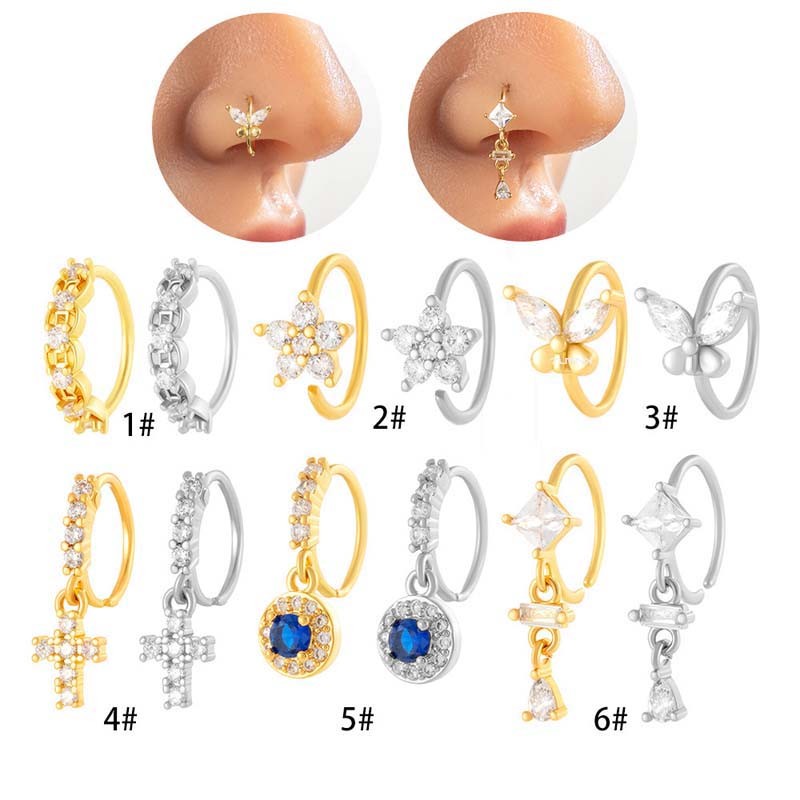 1 Peça Cruz Balançar Borboleta Forma Nariz 8mm Anel De Argola Cobre Com Zircônia em Oferta na Shopee