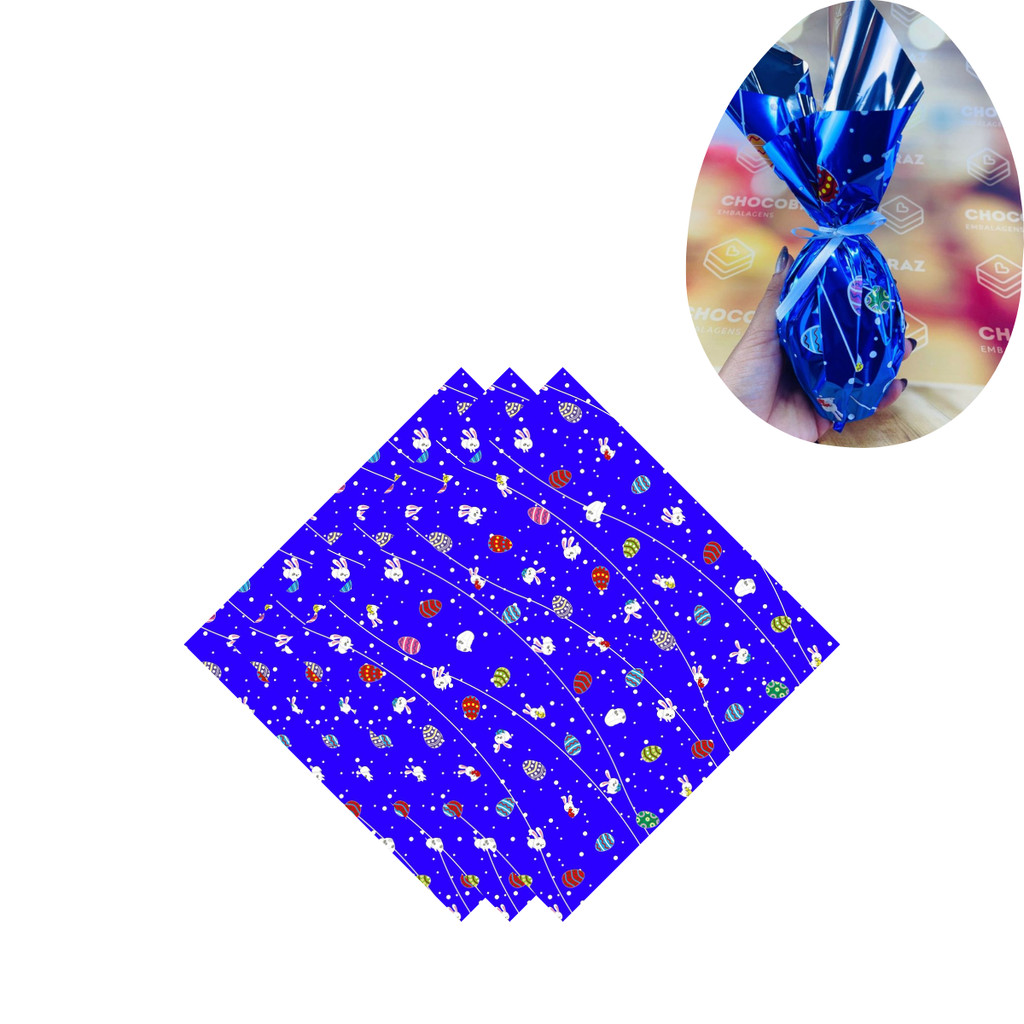 150 SACOS EXPRESS P/OVO DE PÁSCOA COELHOS AZUL  OVO PÁSCOA 100G A 150G - 24X24 CM  INOVE em Oferta na Shopee