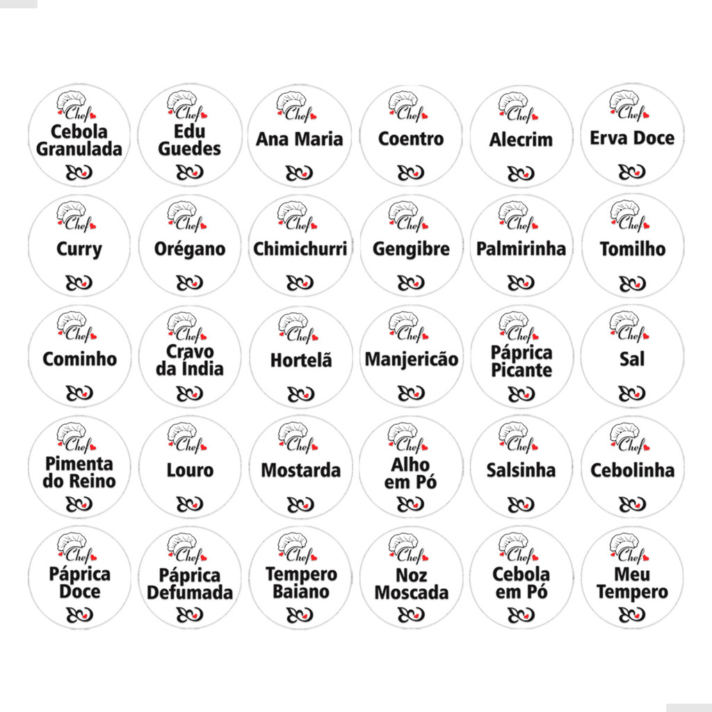 90 Etiquetas Para Temperos Adesivo Chef Transparente 3x3 cm em Oferta na Shopee