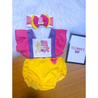 Romper body tematico mesversario bebe menina ursinhos carinhosos em Oferta na Shopee