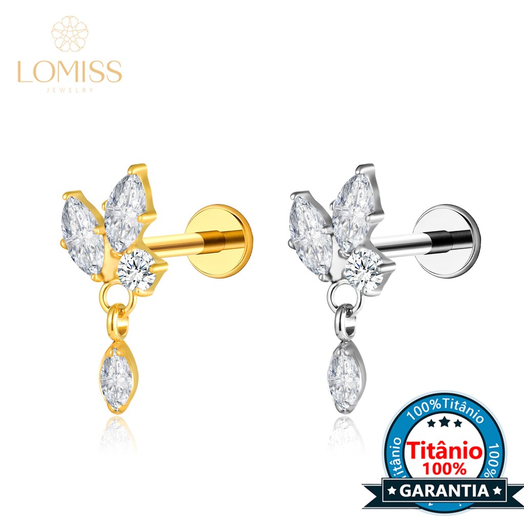 Piercing Labret Titânio Helix Tragus Conch 3 Pedras Zircónia Cravejada Com Pingente em Oferta na Shopee