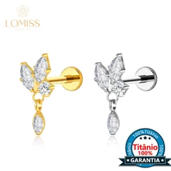 Piercing Labret Titânio Helix Tragus Conch 3 Pedras Zircónia Cravejada Com Pingente