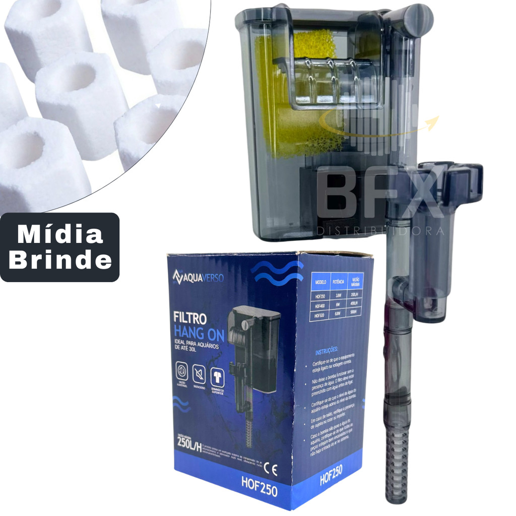 Filtro externo Hang-on HOF-250L/H para Aquario Pequeno até 30 Litros Aquaverso HF-200 XP-06 Original
