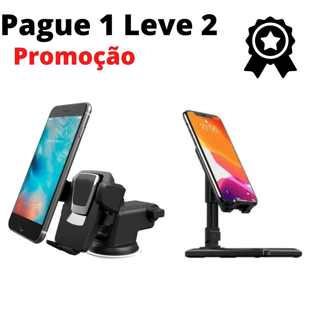 Kit 2 Suporte Celular GPS Carro Resistente Firme Haste Ajuste Prolongável Rotação 360 Basem