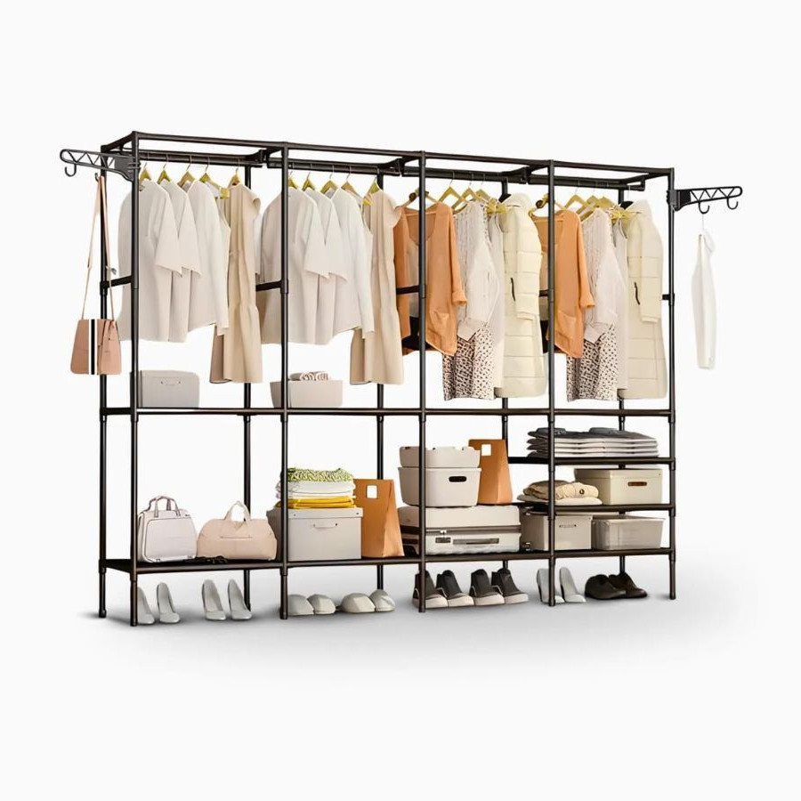 Cabideiro Organizador Closet Casal/Solteiro Arara c/ Prateleiras Portátil Desmontável em Oferta na Shopee