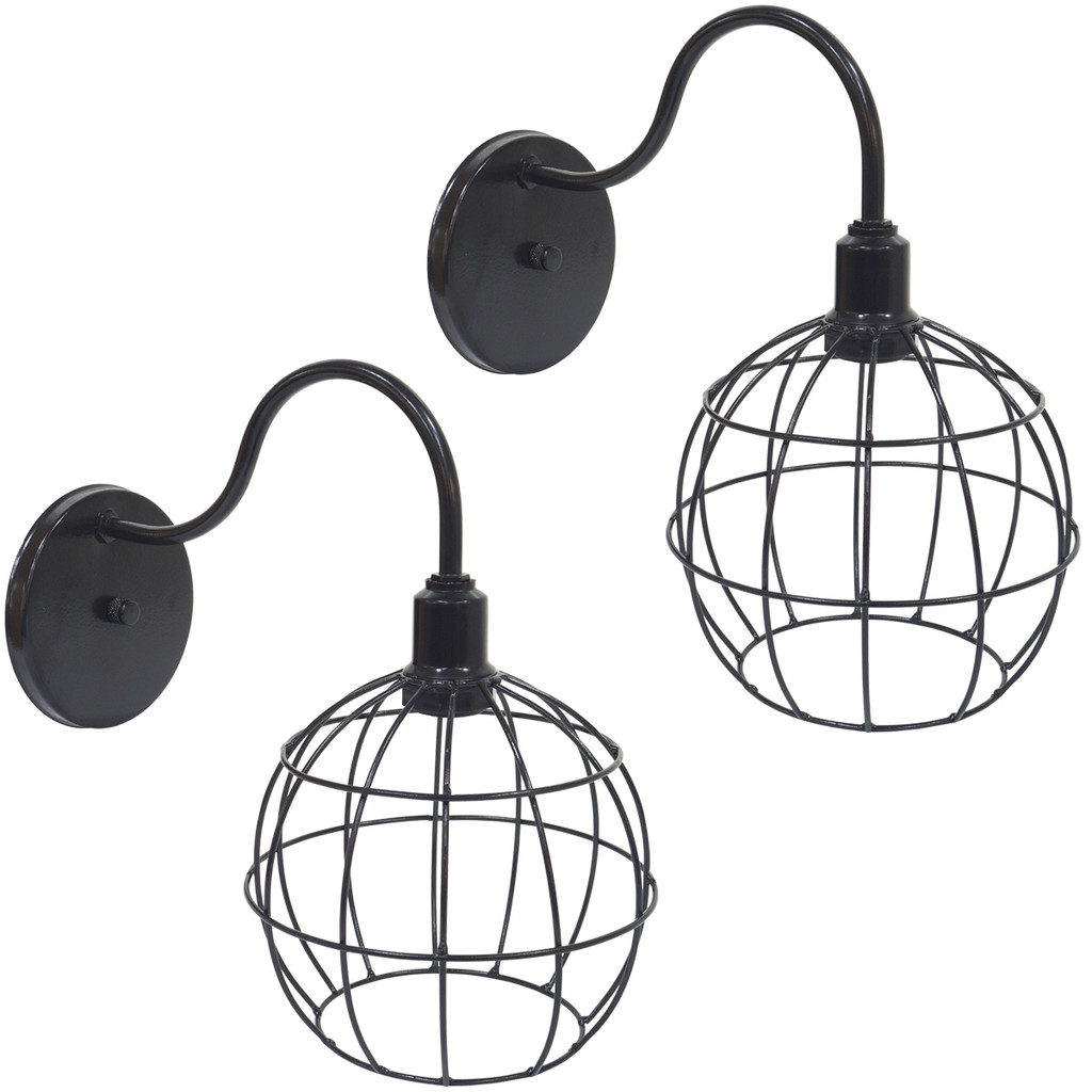 2 Luminárias Arandela de Parede Aramada Globo Industrial Retro Preta Agp Ilumini Vintage