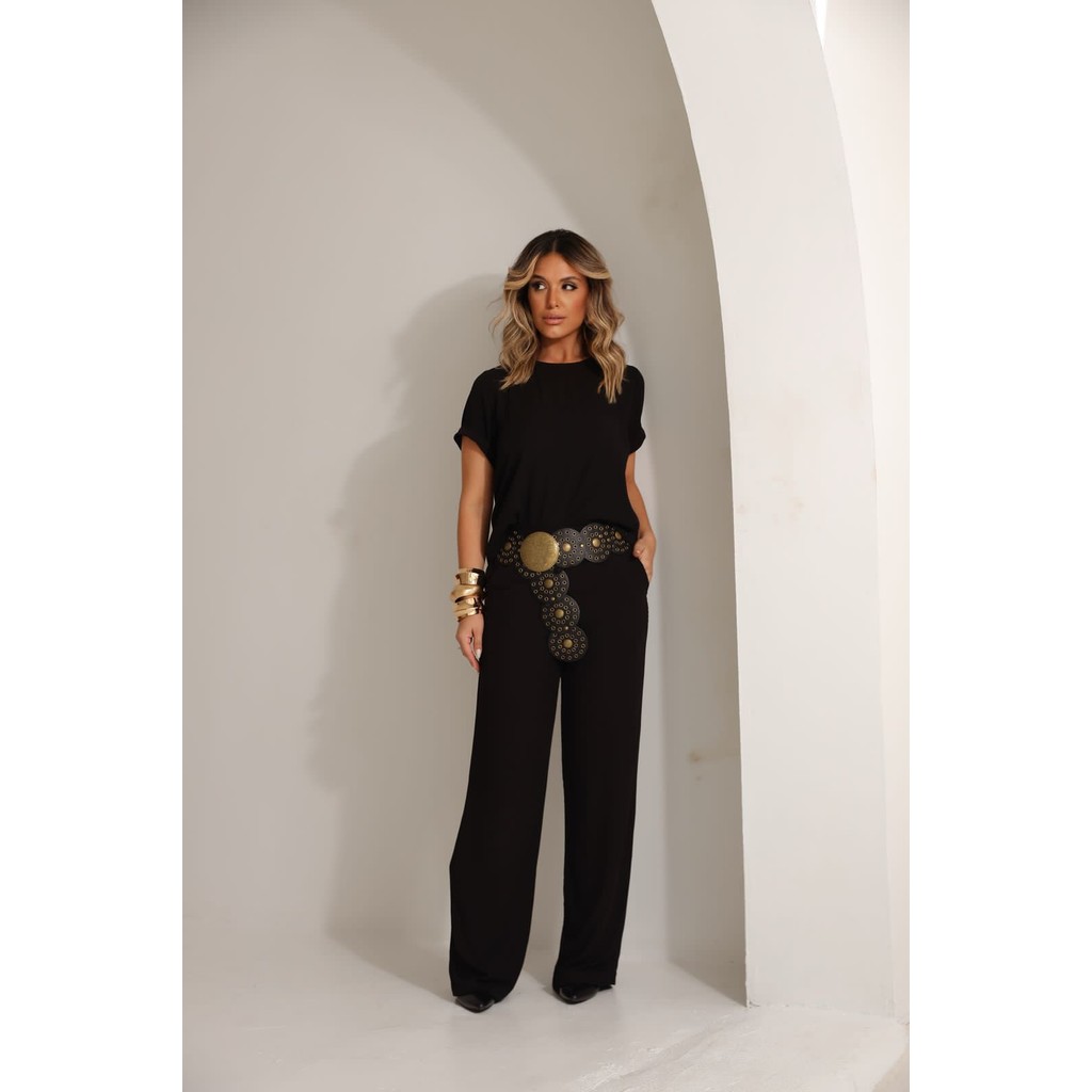Conjunto Feminino Gabriela Calça Pantalona Blusa Lisa Viscolinho Moda Evangélica Chic