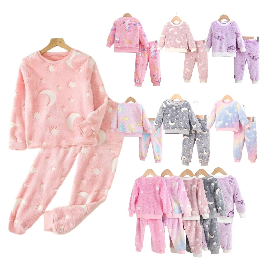 Kit 4 peças Conjunto Fleece Inverno Infantil Estampado Menina 1 ao 14