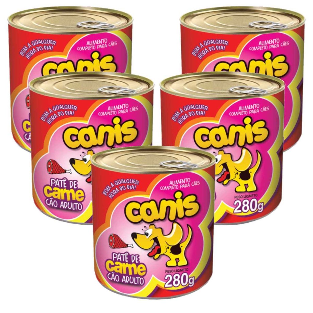 Kit Patê Para Cachorro Canis Adulto Sabor Carne 280gr 5un