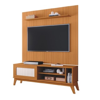 Rack Bancada Caribe Com Painel Para TV Até 55 Polegadas 1,34m Avante Cedro Ripado Impressão 3D EDN em Oferta na Shopee