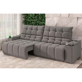 Sofá Connect Premium 2,00m Assento Retrátil/Reclinável com porta copos e entrada USB Suede Cinza em Oferta na Shopee