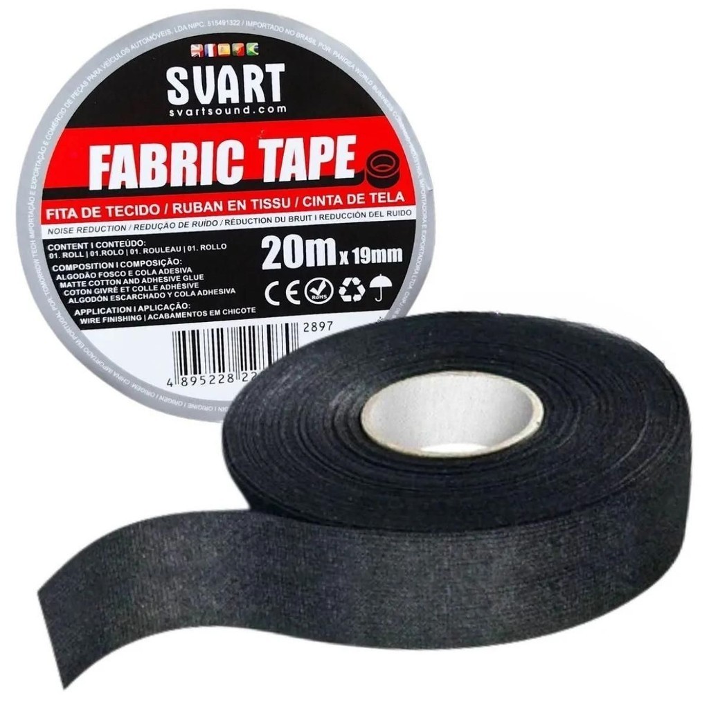 Fita De Tecido para Chicote com Cola 20m x 19mm Svart