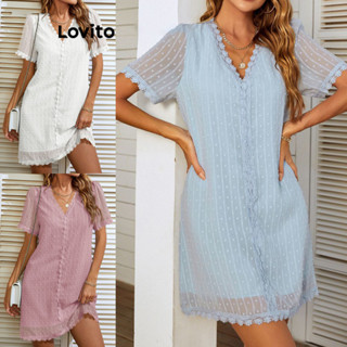Lovito Vestido Casual De Renda Lisa Com Pom Para Mulheres LNL46086