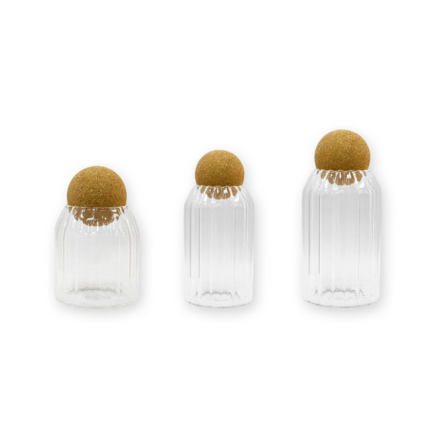 Kit 3 Potes de Vidro Canelado com Esfera - Rizzo - Home & Living